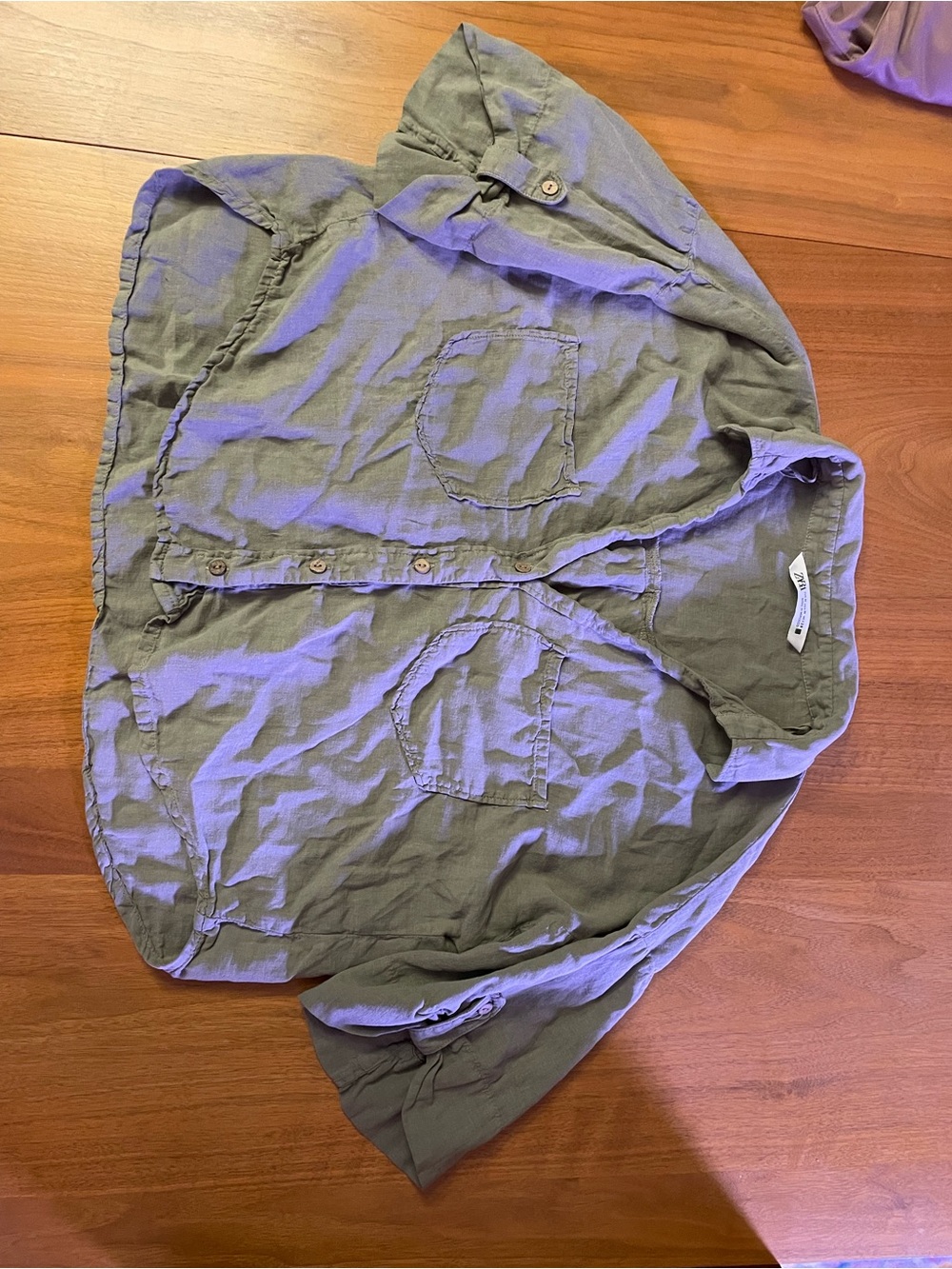 Zara Lightweight Olive Green Button-Up Shirt